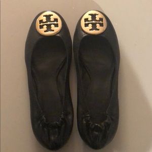 Tory Burch black & gold ballet flats , gently used